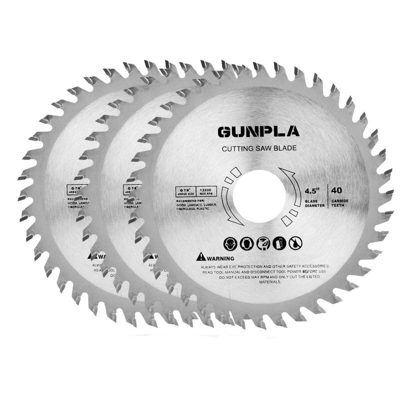 Gunpla 3 Pieces 4-1/2-inch 40 Tooth Alloy Steel TCT General Purpose Hard & Soft Wood Cutting Saw Blade with 7/8-inch Arbor(Reduce Ring 5/8 inch) - Image 1
